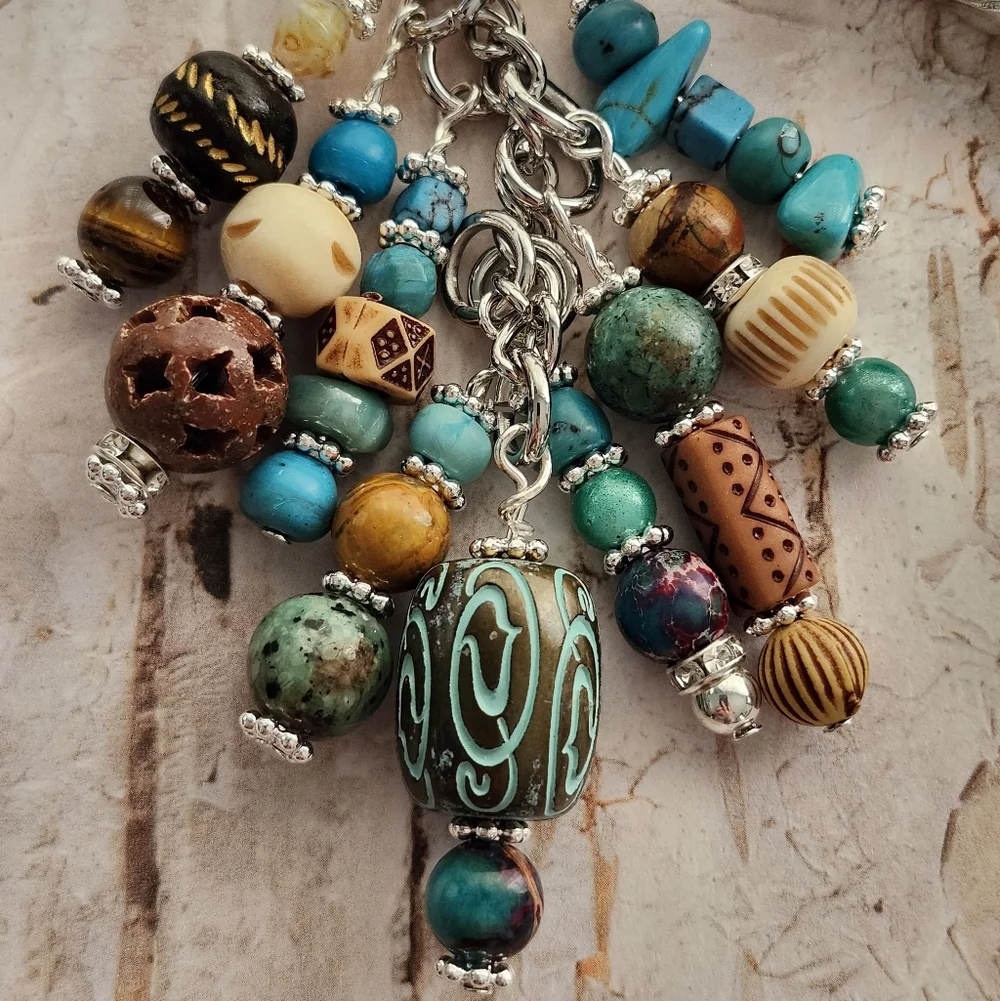 Southwest Cowgirl Purse Charm or Keychain Steer Skull Jasper Handcrafted